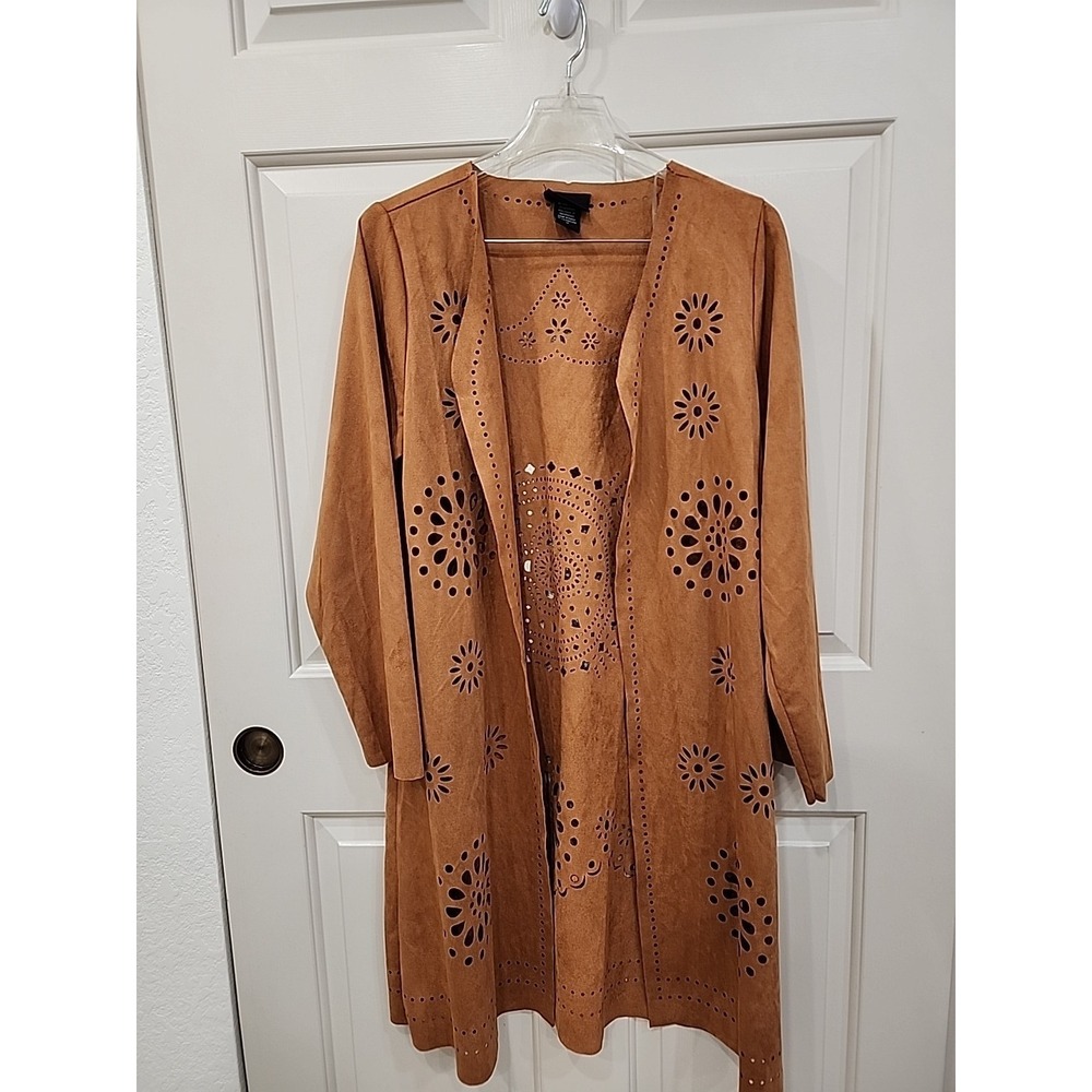 Vegan Suede Liv Los Angeles Vegan Suede Laser Cut Duster Jacket Western Boho Med